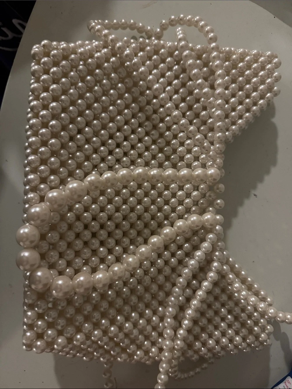 Pearl-Beaded Evening Clutch Wristlet - Cream